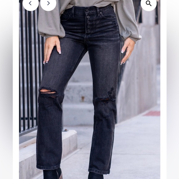 KanCan Jeans Kancan High Rise Button Fly Straight Jean Dark Gray